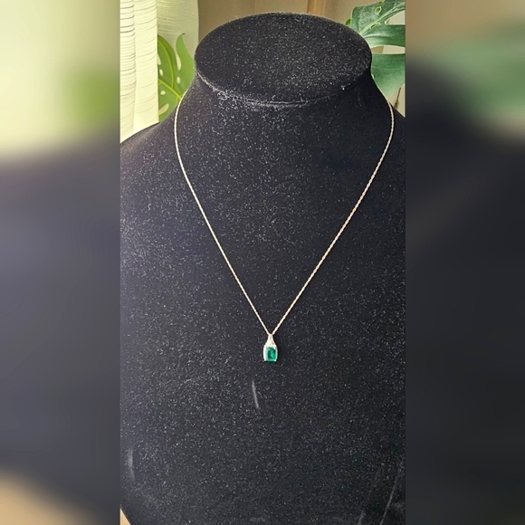 10K Gold Lab Created Emerald Necklace with Diamond Accents - Picture 1 of 6